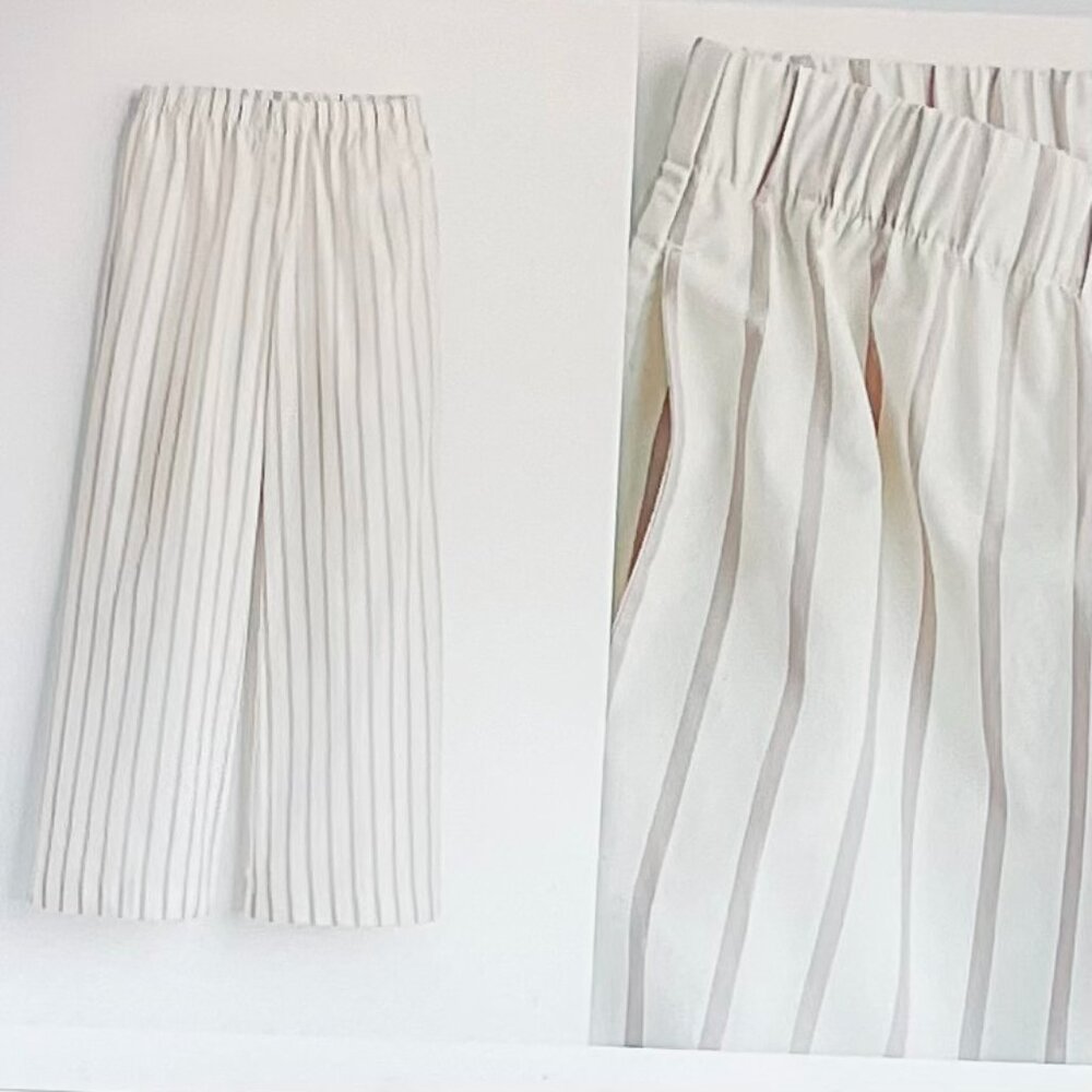 H & M Striped Wide Leg Pants in White/Beige (XL) New with Tag